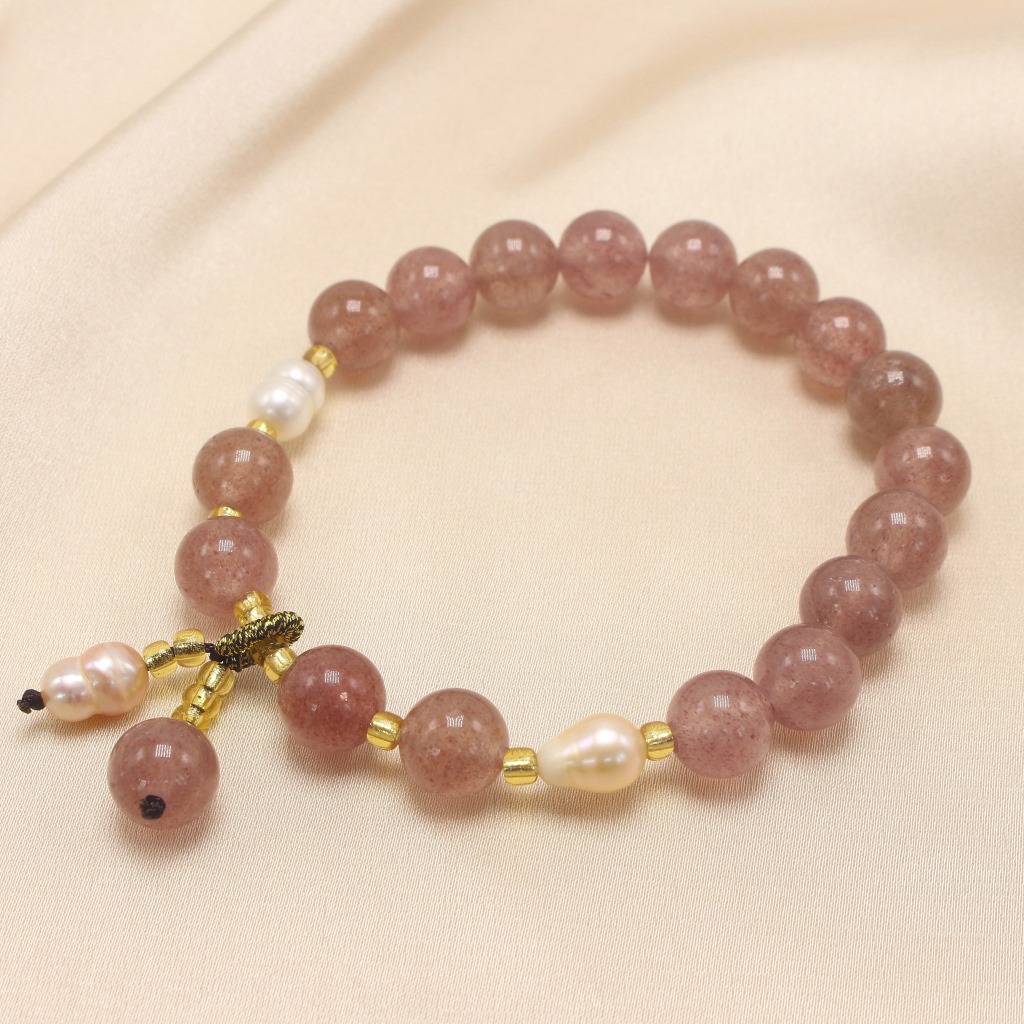 Simple Natural Crystal Strawberry Quartz Bracelet Chalcedony Lotus Seedpod Pendant Women&#039;s Fresh Bracelet with Pearl Agate