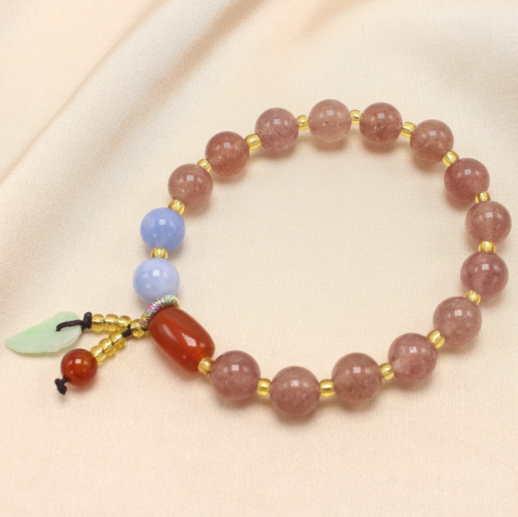 Simple Natural Crystal Strawberry Quartz Bracelet Chalcedony Lotus Seedpod Pendant Women's Fresh Bracelet with Pearl Agate