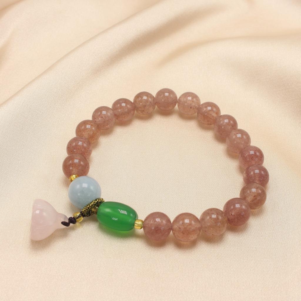 Simple Natural Crystal Strawberry Quartz Bracelet Chalcedony Lotus Seedpod Pendant Women's Fresh Bracelet with Pearl Agate