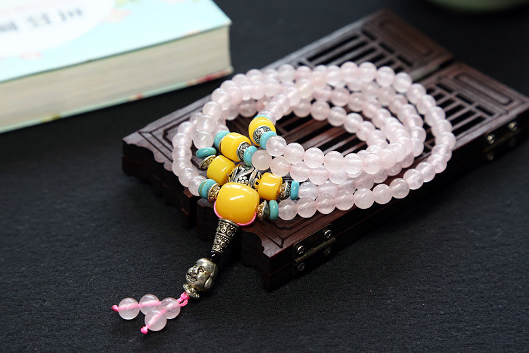 Natural agate bracelet female multi-circle crystal string beeswax Buddha head Tibet silver accessories