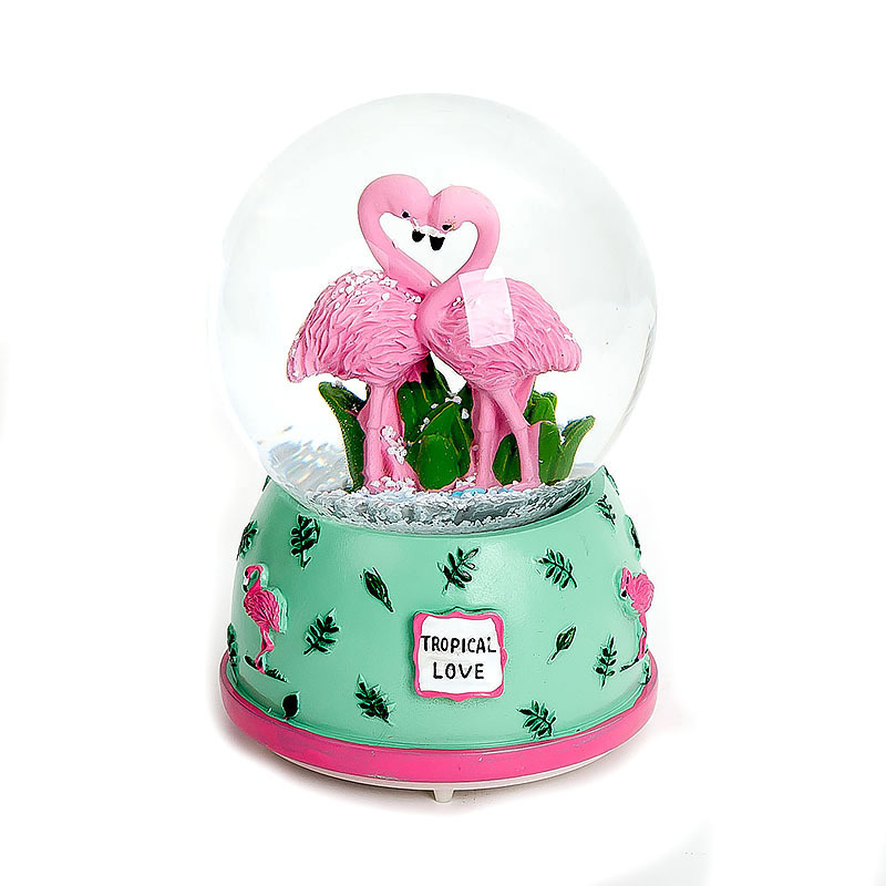 80mm flamingo resin gift crystal ball with lights music box pink holiday gift series snowflake ball