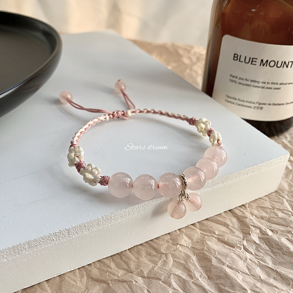 Semi-Sugar Peach Natural Pink Crystal Bracelet Woven Hand Strap Attracting Male Bracelet Girlfriends Pink Crystal Bracelet Wholesale