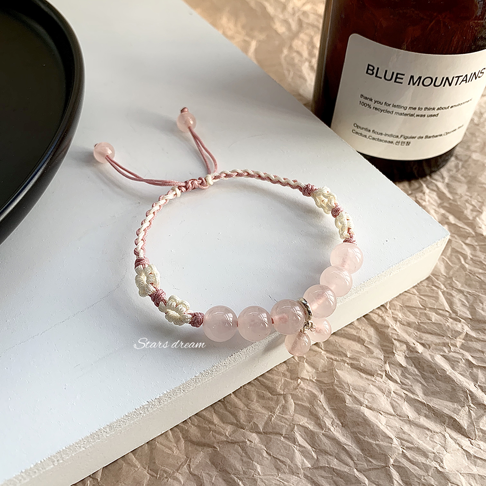 Semi-Sugar Peach Natural Pink Crystal Bracelet Woven Hand Strap Attracting Male Bracelet Girlfriends Pink Crystal Bracelet Wholesale