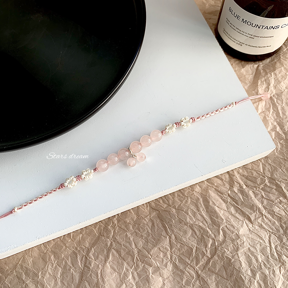 Semi-Sugar Peach Natural Pink Crystal Bracelet Woven Hand Strap Attracting Male Bracelet Girlfriends Pink Crystal Bracelet Wholesale