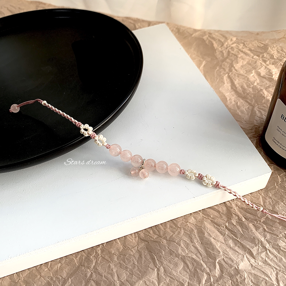 Semi-Sugar Peach Natural Pink Crystal Bracelet Woven Hand Strap Attracting Male Bracelet Girlfriends Pink Crystal Bracelet Wholesale