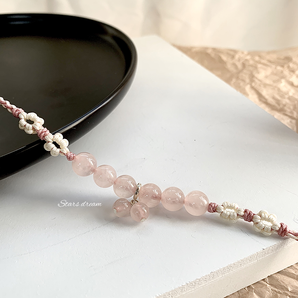 Semi-Sugar Peach Natural Pink Crystal Bracelet Woven Hand Strap Attracting Male Bracelet Girlfriends Pink Crystal Bracelet Wholesale