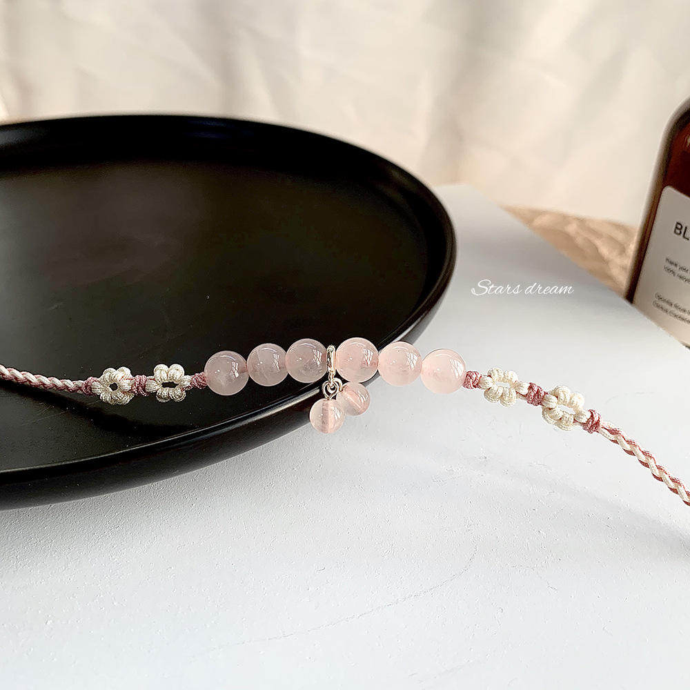 Semi-Sugar Peach Natural Pink Crystal Bracelet Woven Hand Strap Attracting Male Bracelet Girlfriends Pink Crystal Bracelet Wholesale