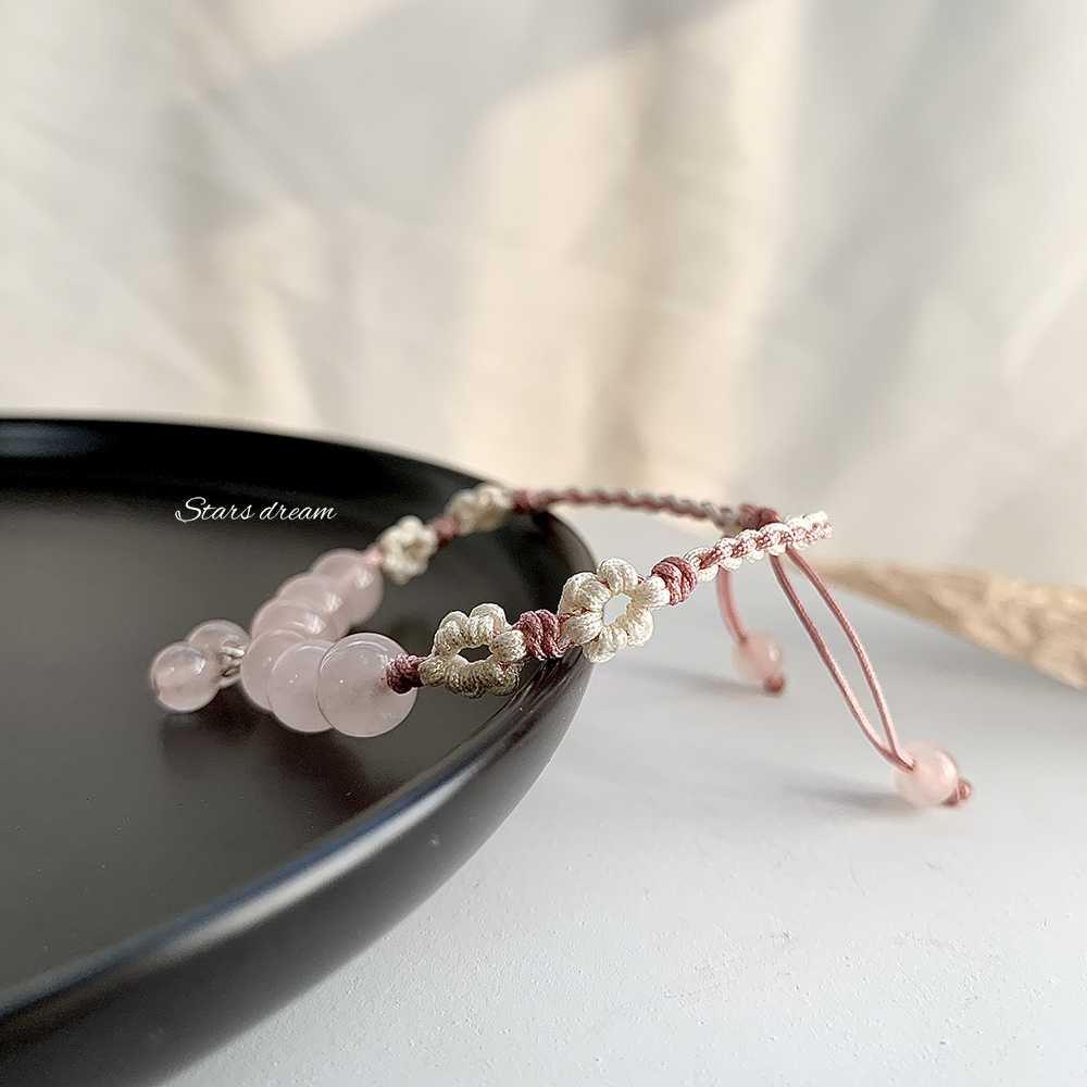 Semi-Sugar Peach Natural Pink Crystal Bracelet Woven Hand Strap Attracting Male Bracelet Girlfriends Pink Crystal Bracelet Wholesale