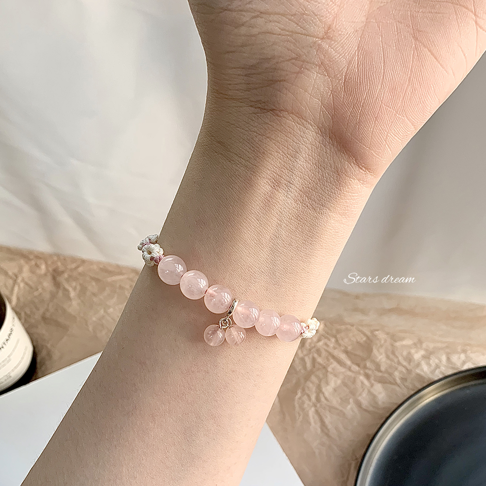 Semi-Sugar Peach Natural Pink Crystal Bracelet Woven Hand Strap Attracting Male Bracelet Girlfriends Pink Crystal Bracelet Wholesale