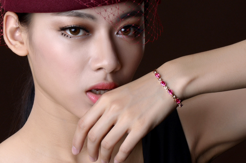 European and American Style Fresh Pink Crystal Bracelet Open Ring Ruby Tassel Ear Hook Red Tourmaline Rose Gold Pendant Set European and American Style Fresh Pink Crystal Bracelet Open Ring Ruby Tassel Ear Hook Red Tourmaline Rose Gold Pendant Set