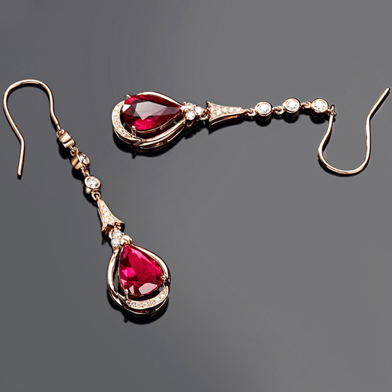 European and American Style Fresh Pink Crystal Bracelet Open Ring Ruby Tassel Ear Hook Red Tourmaline Rose Gold Pendant Set European and American Style Fresh Pink Crystal Bracelet Open Ring Ruby Tassel Ear Hook Red Tourmaline Rose Gold Pendant Set