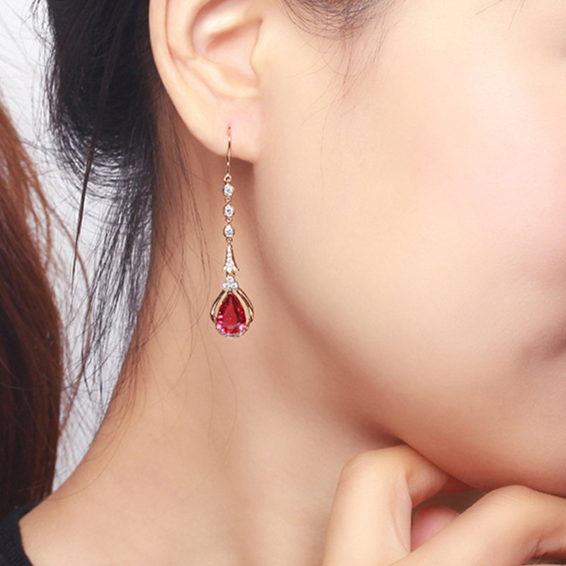 European and American Style Fresh Pink Crystal Bracelet Open Ring Ruby Tassel Ear Hook Red Tourmaline Rose Gold Pendant Set European and American Style Fresh Pink Crystal Bracelet Open Ring Ruby Tassel Ear Hook Red Tourmaline Rose Gold Pendant Set