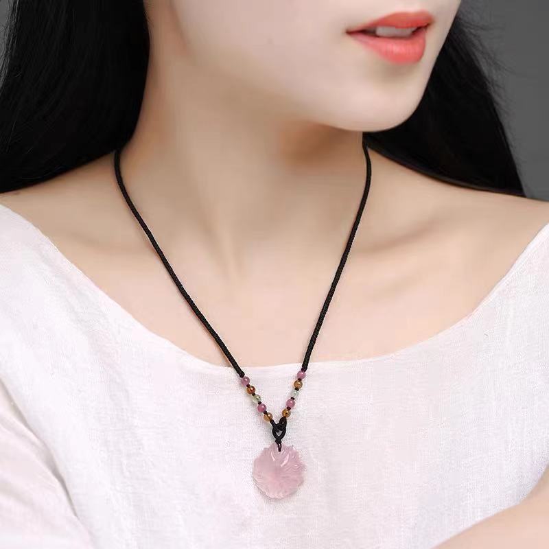 Natural Pink Crystal Nine-Tail Fox Fox Pendant Sweater Chain Cute Peach Blossom Cartoon Female Love Gift