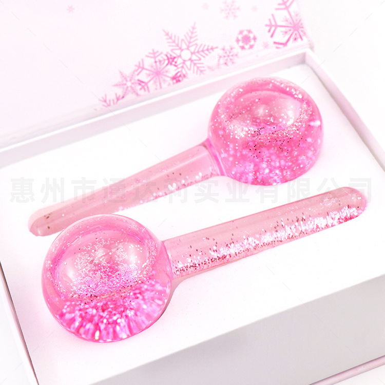 Spot Amazon Ice Hockey Beauty Ball Pink Crystal Ice Hockey Ice Therapy Facial Massage Glass Beauty Ball Ice Wave Ball