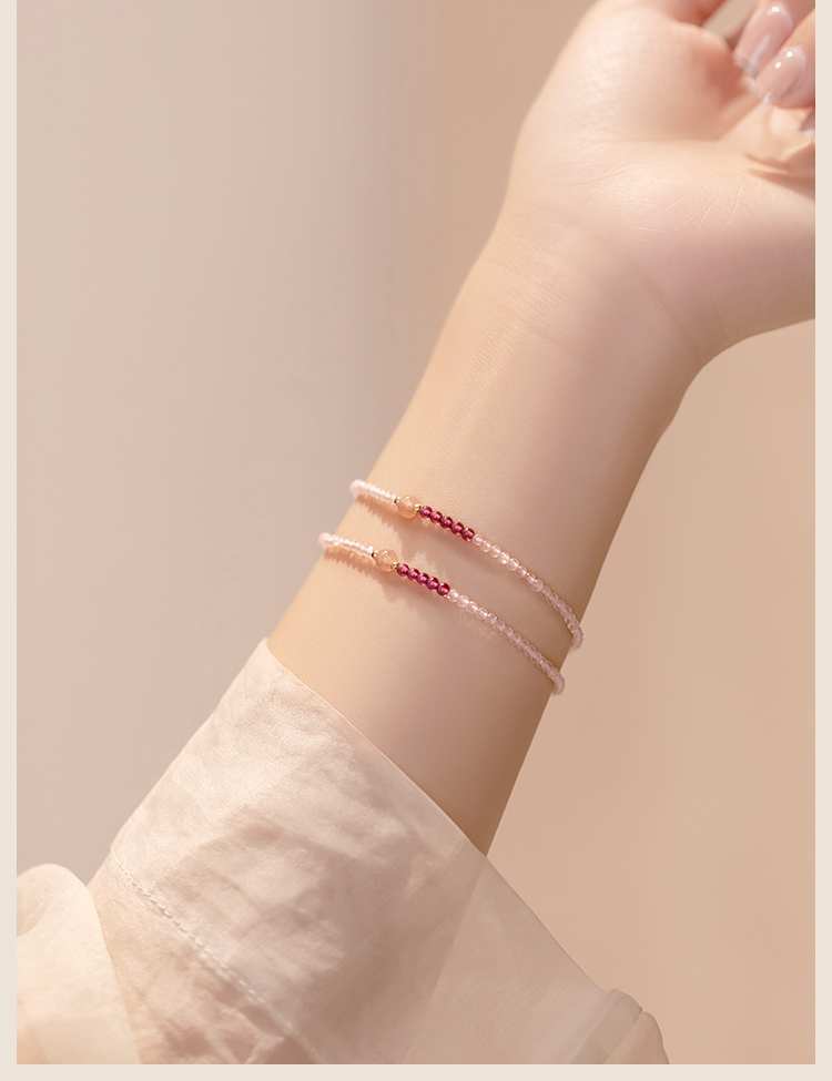 Ultra-Fine 2mm Strawberry Quartz White Pink Crystal Bracelet Women's 14K Lucky Beads Ultra-Fine Autumn Design Sense Niche Jewelry Wholesale