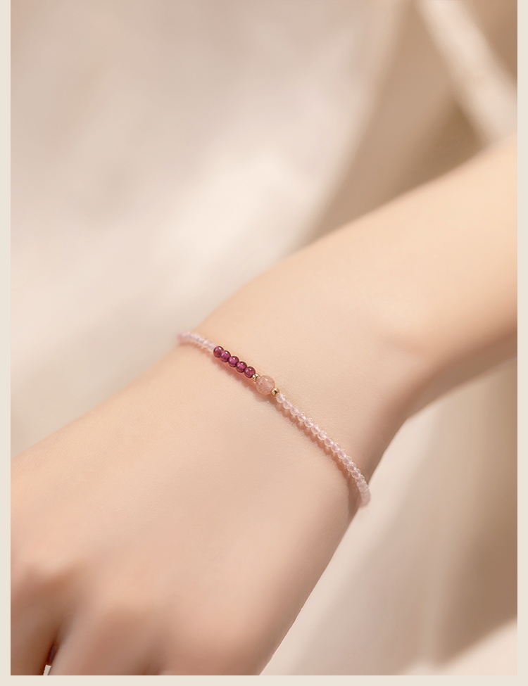 Ultra-Fine 2mm Strawberry Quartz White Pink Crystal Bracelet Women's 14K Lucky Beads Ultra-Fine Autumn Design Sense Niche Jewelry Wholesale