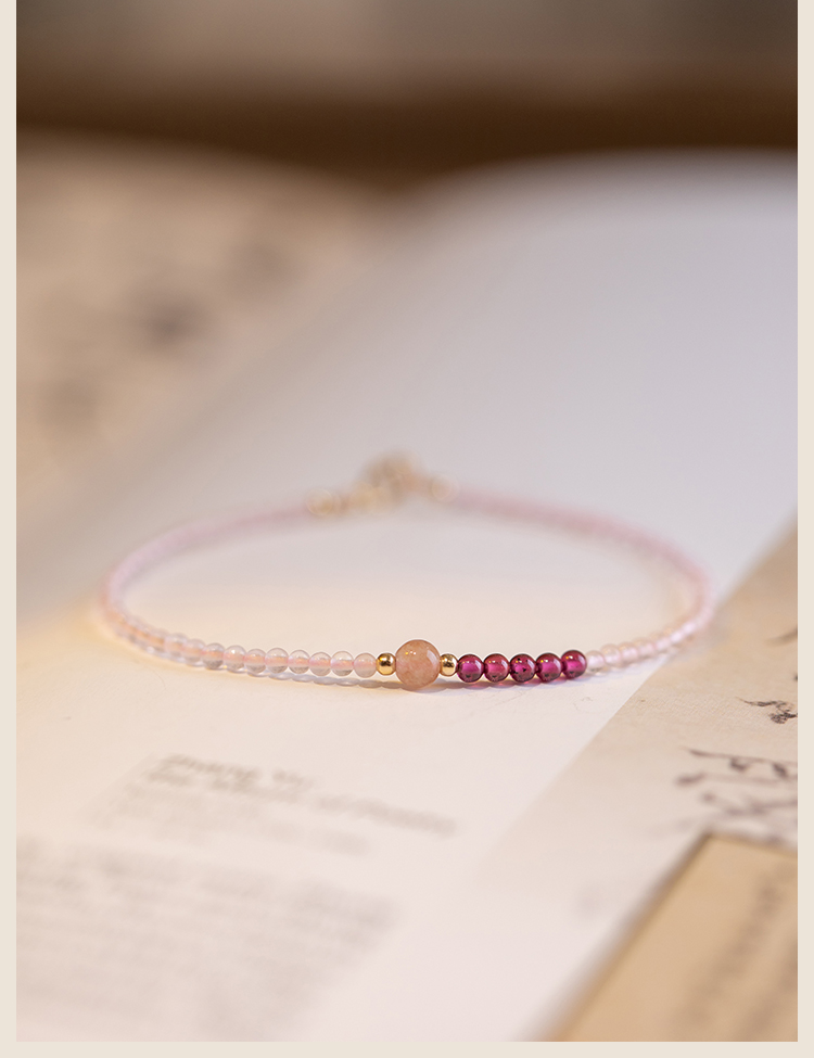 Ultra-Fine 2mm Strawberry Quartz White Pink Crystal Bracelet Women's 14K Lucky Beads Ultra-Fine Autumn Design Sense Niche Jewelry Wholesale