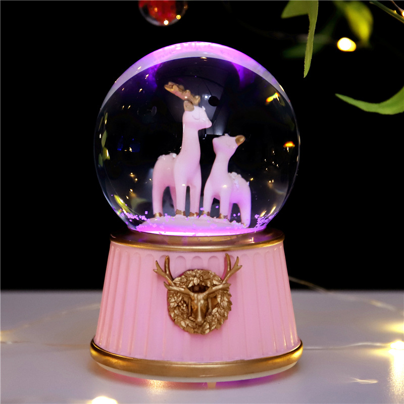 One Deer Has You Crystal Ball Rotating Music Box Music Box Pink Deer Ornaments Girl&#039;s Room Decorations