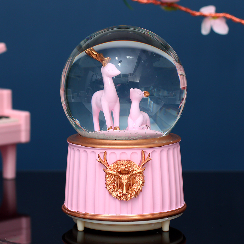 One Deer Has You Crystal Ball Rotating Music Box Music Box Pink Deer Ornaments Girl&#039;s Room Decorations