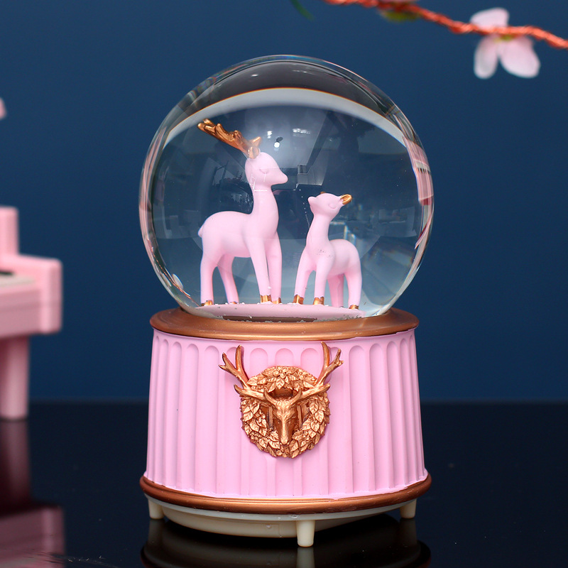 One Deer Has You Crystal Ball Rotating Music Box Music Box Pink Deer Ornaments Girl's Room Decorations One Deer Has You Crystal Ball Rotating Music Box Music Box Pink Deer Ornaments Girl's Room Decorations