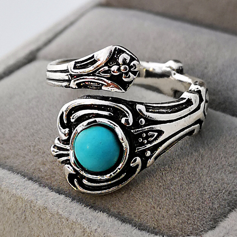 Rongyu New Retro Creative Rose Flower Pink Crystal Gemstone Ring European and American Couple Wedding Turquoise Ring