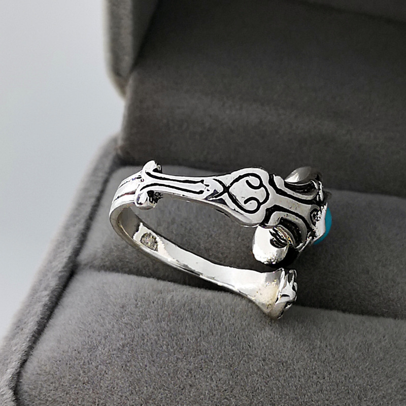 Rongyu New Retro Creative Rose Flower Pink Crystal Gemstone Ring European and American Couple Wedding Turquoise Ring