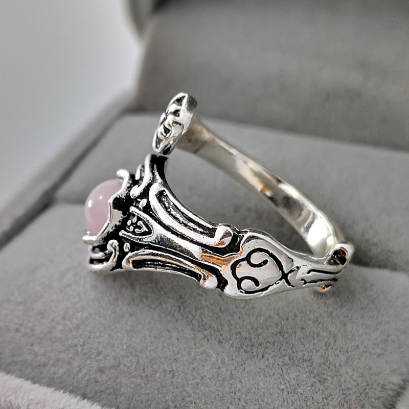 Rongyu New Retro Creative Rose Flower Pink Crystal Gemstone Ring European and American Couple Wedding Turquoise Ring