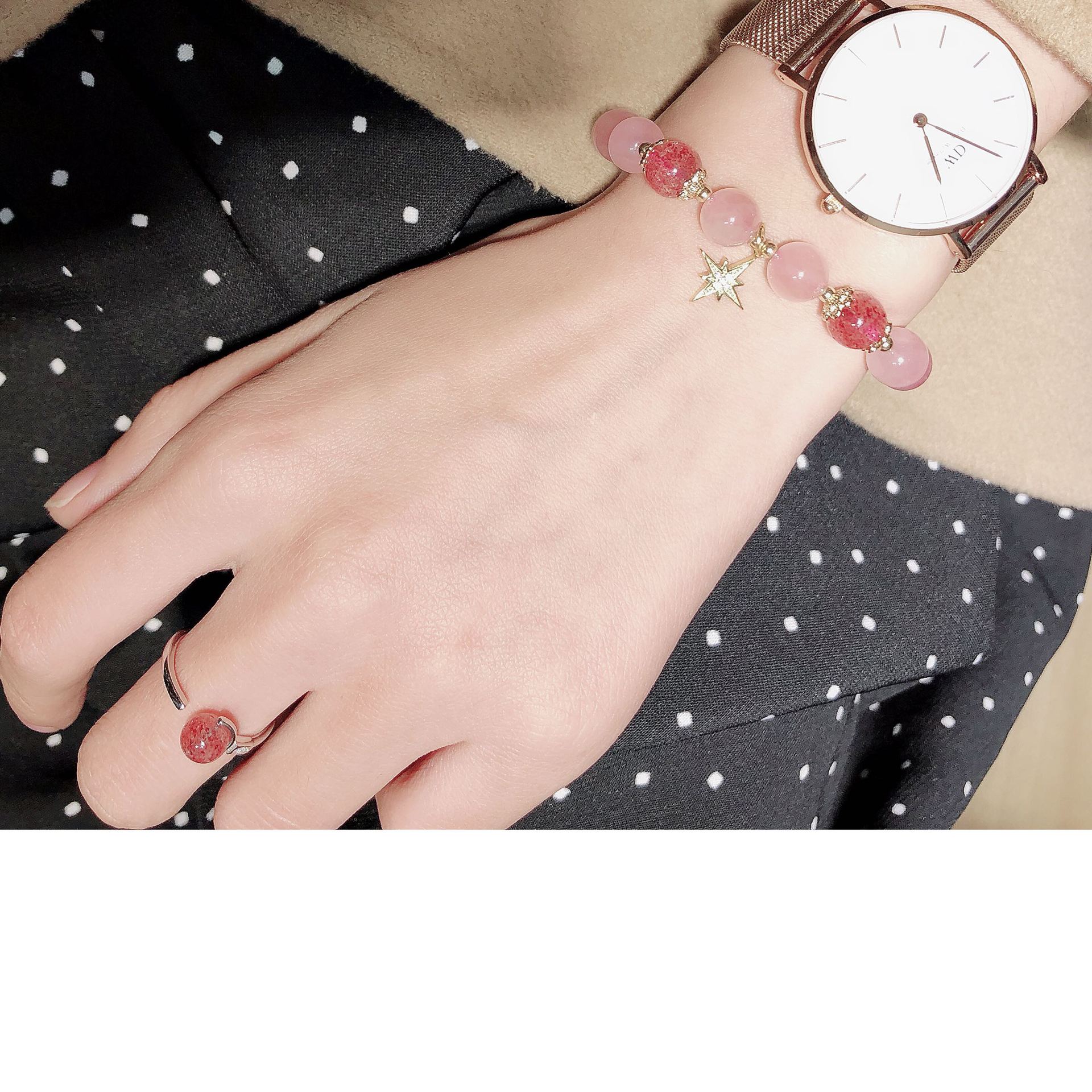Weiyi Strawberry Quartz Pink Crystal Lucky Xingyue Bracelet Female Attracting Male Valentine&#039;s Day Gift Girlfriends Birthday Gift