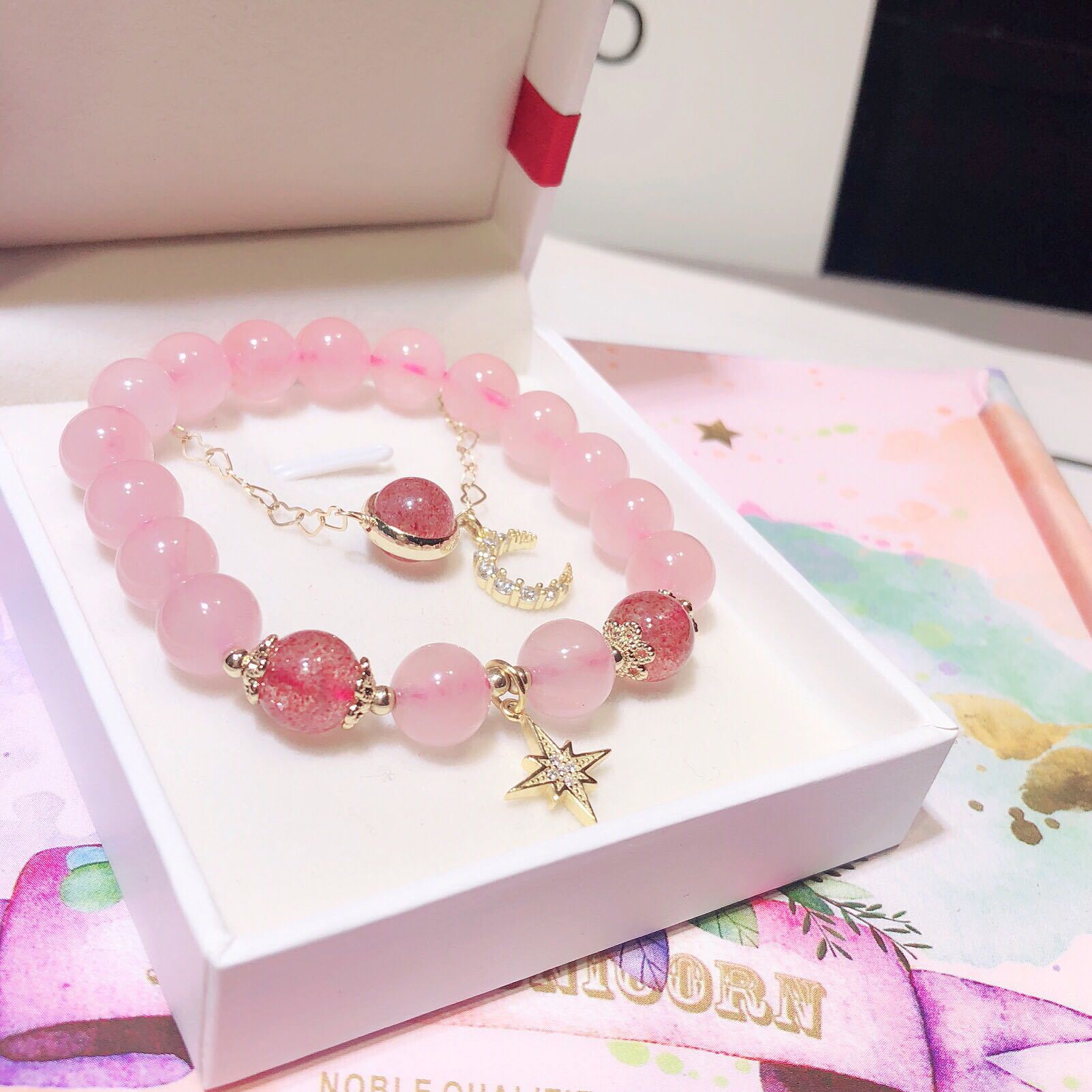 Weiyi Strawberry Quartz Pink Crystal Lucky Xingyue Bracelet Female Attracting Male Valentine's Day Gift Girlfriends Birthday Gift Weiyi Strawberry Quartz Pink Crystal Lucky Xingyue Bracelet Female Attracting Male Valentine's Day Gift Girlfriends Birthday Gift