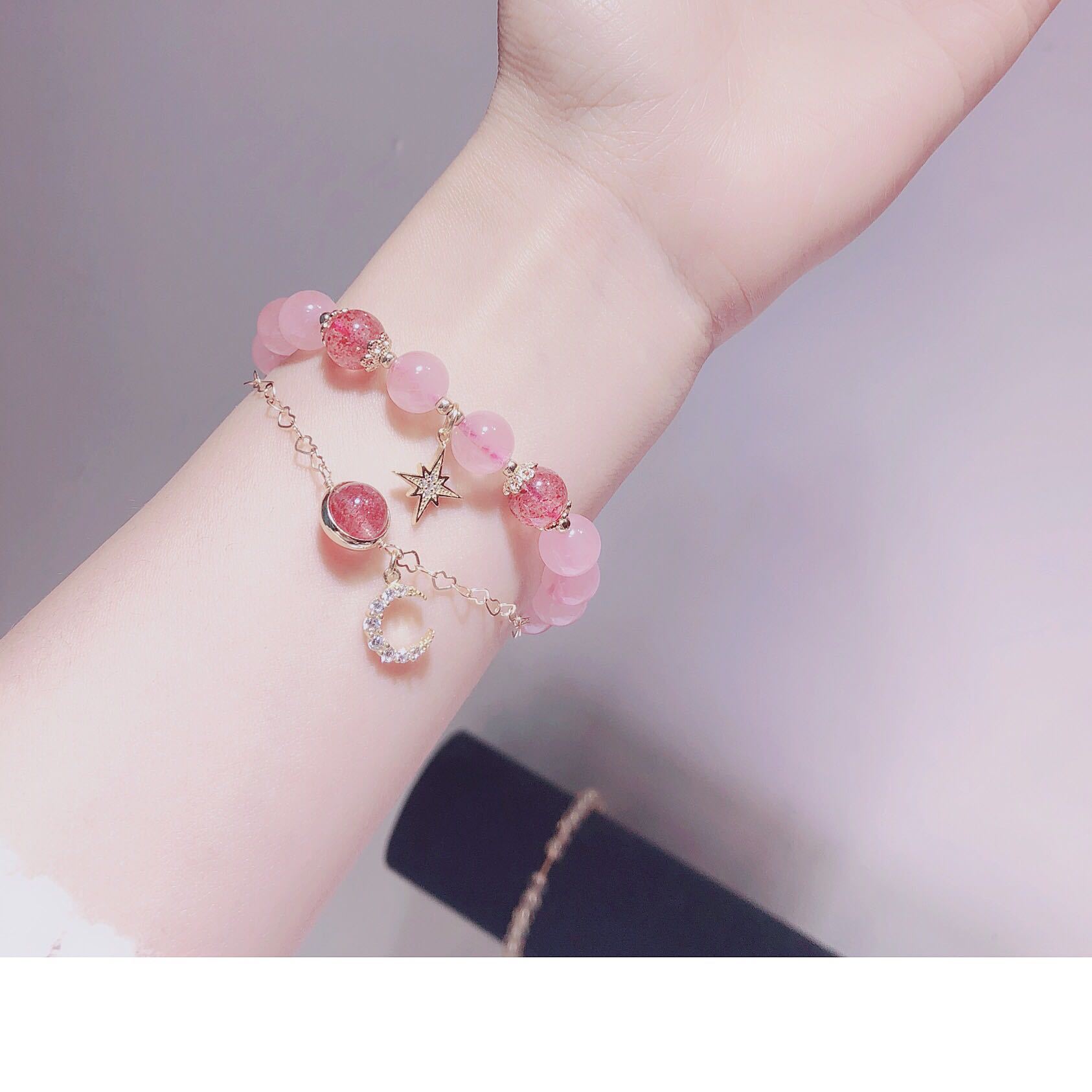 Weiyi Strawberry Quartz Pink Crystal Lucky Xingyue Bracelet Female Attracting Male Valentine's Day Gift Girlfriends Birthday Gift Weiyi Strawberry Quartz Pink Crystal Lucky Xingyue Bracelet Female Attracting Male Valentine's Day Gift Girlfriends Birthday Gift
