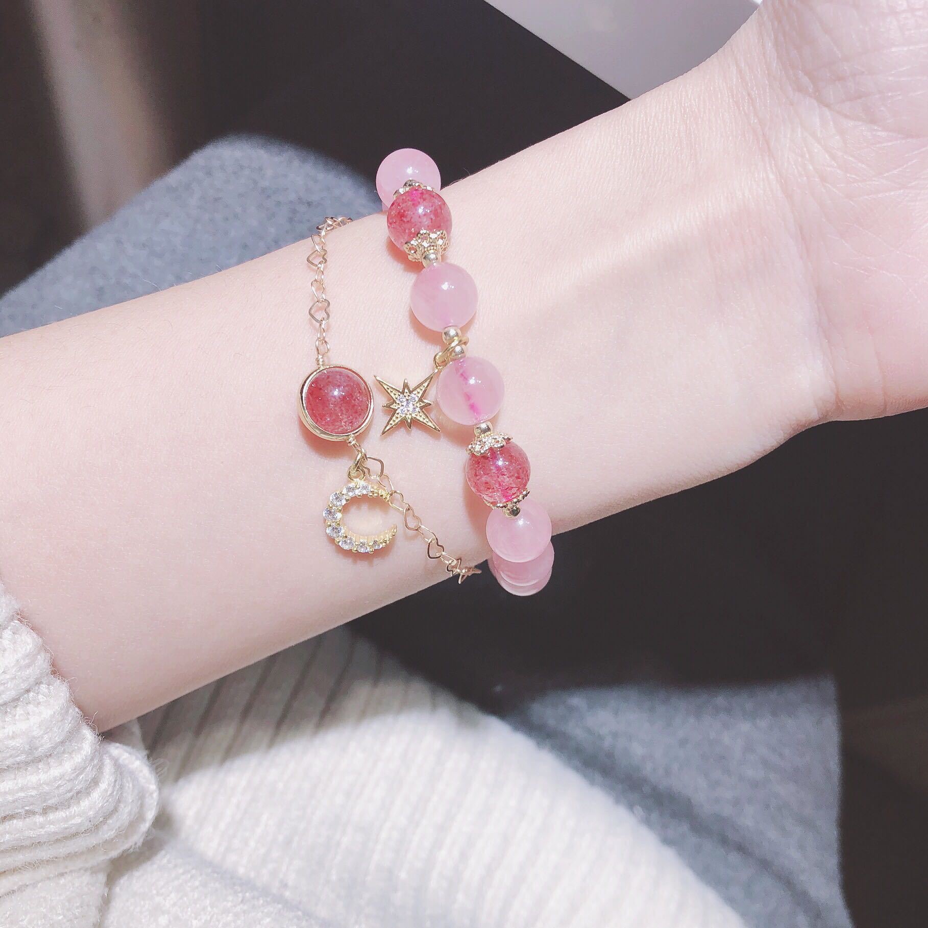 Weiyi Strawberry Quartz Pink Crystal Lucky Xingyue Bracelet Female Attracting Male Valentine's Day Gift Girlfriends Birthday Gift Weiyi Strawberry Quartz Pink Crystal Lucky Xingyue Bracelet Female Attracting Male Valentine's Day Gift Girlfriends Birthday Gift