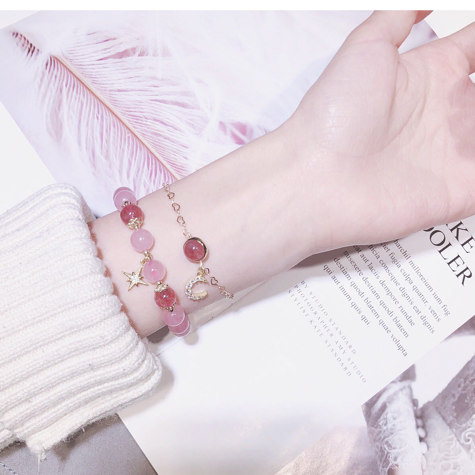 Weiyi Strawberry Quartz Pink Crystal Lucky Xingyue Bracelet Female Attracting Male Valentine's Day Gift Girlfriends Birthday Gift Weiyi Strawberry Quartz Pink Crystal Lucky Xingyue Bracelet Female Attracting Male Valentine's Day Gift Girlfriends Birthday Gift