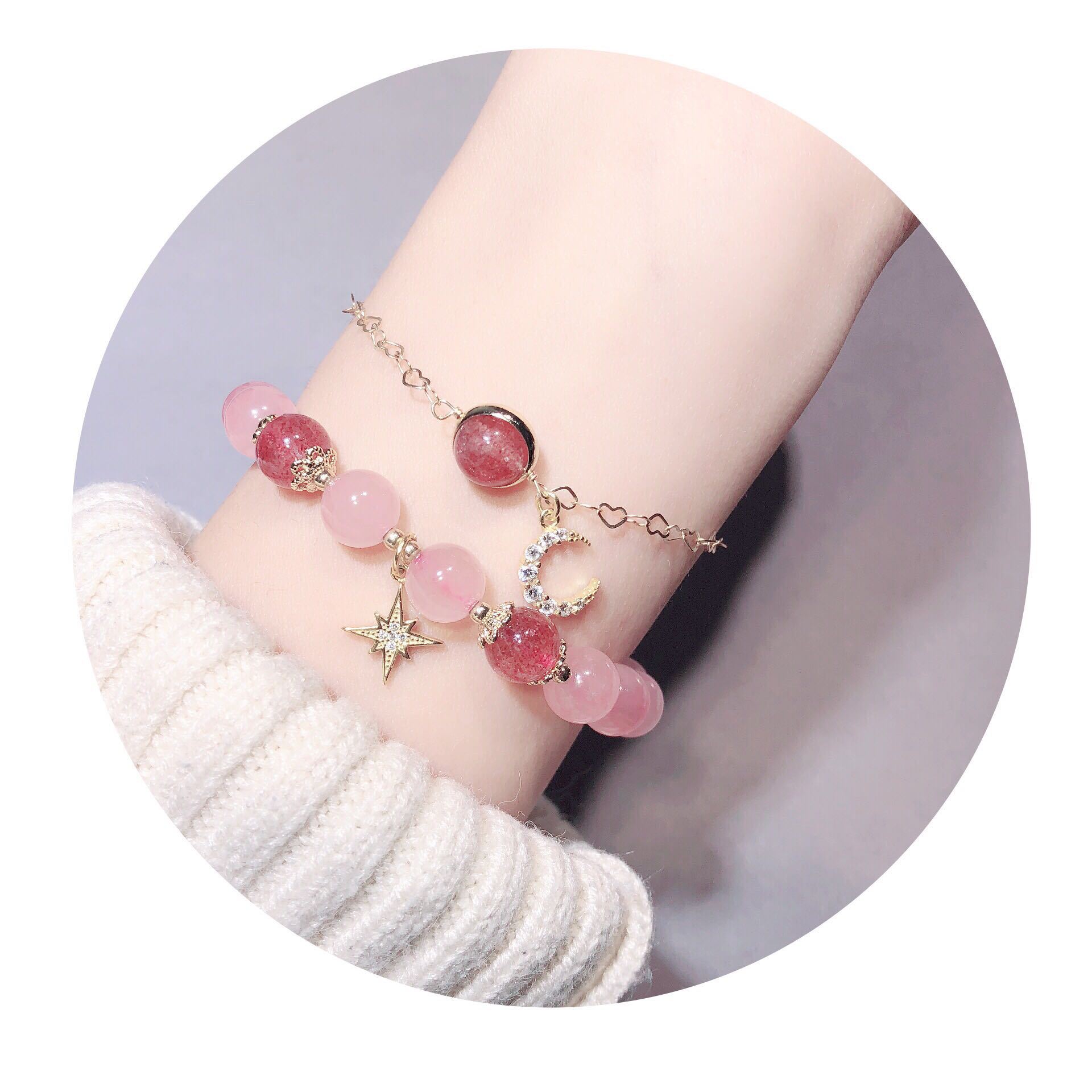 Weiyi Strawberry Quartz Pink Crystal Lucky Xingyue Bracelet Female Attracting Male Valentine's Day Gift Girlfriends Birthday Gift Weiyi Strawberry Quartz Pink Crystal Lucky Xingyue Bracelet Female Attracting Male Valentine's Day Gift Girlfriends Birthday Gift