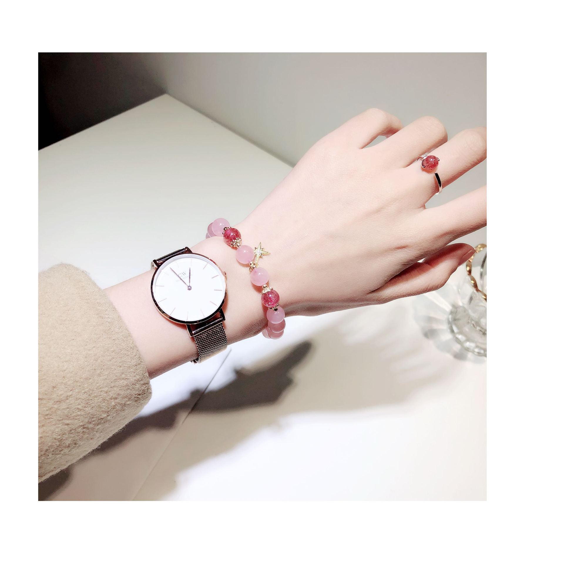 Weiyi Strawberry Quartz Pink Crystal Lucky Xingyue Bracelet Female Attracting Male Valentine's Day Gift Girlfriends Birthday Gift Weiyi Strawberry Quartz Pink Crystal Lucky Xingyue Bracelet Female Attracting Male Valentine's Day Gift Girlfriends Birthday Gift