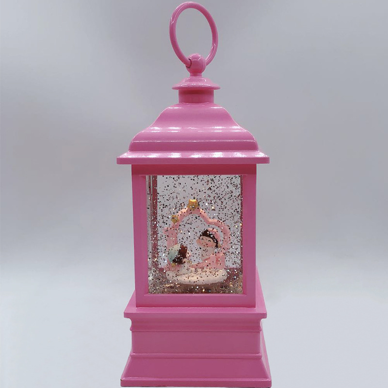 Cartoon Couple Villain Pink Unicorn Portable Water Storm Lantern Snowflake Crystal Lamp Valentine&#039;s Day Gift Decoration