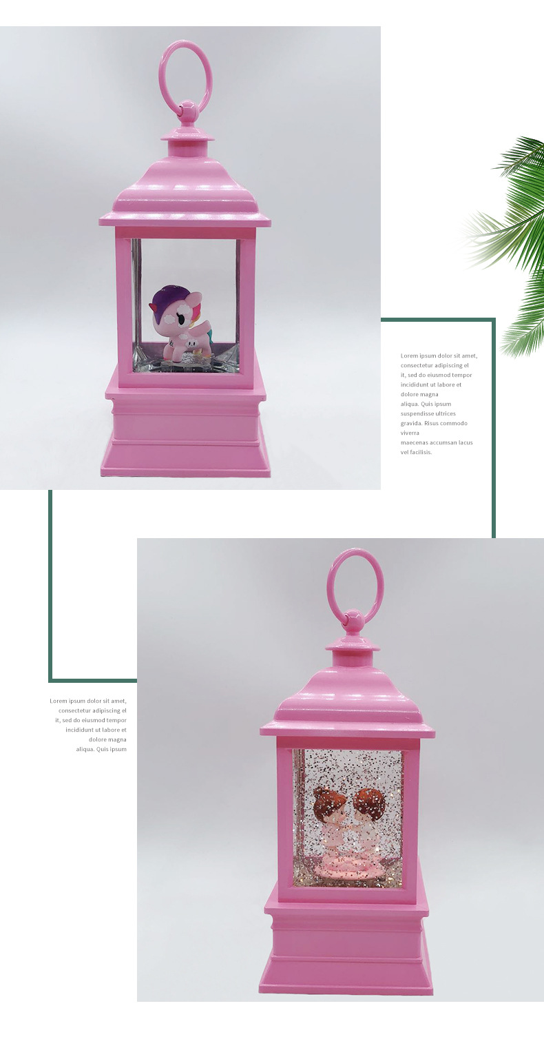 Cartoon Couple Villain Pink Unicorn Portable Water Storm Lantern Snowflake Crystal Lamp Valentine's Day Gift Decoration