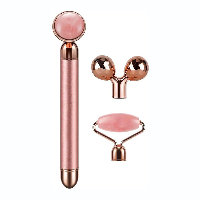 Beauty Instrument Facial Massager Electric ThreeinOne Natural Pink Crystal Jade Roller Beauty Bar Lifting Stick Whole