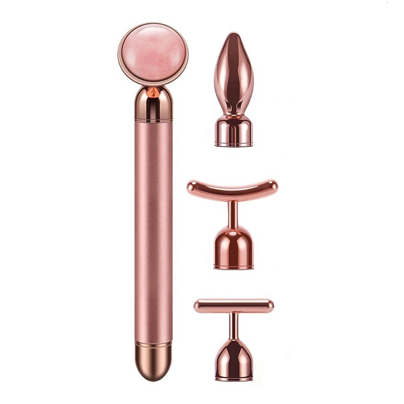 Beauty Instrument Facial Massager Electric ThreeinOne Natural Pink Crystal Jade Roller Beauty Bar Lifting Stick Whole