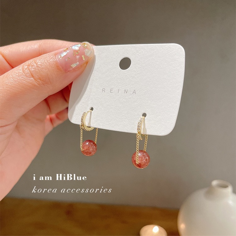 Korean Dongdaemun Early Spring Earrings Sweet Cute Pink Strawberry Crystal Micro Inlaid Zircon Ear Clip Pink Crystal Earrings