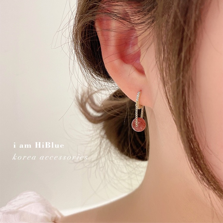 Korean Dongdaemun Early Spring Earrings Sweet Cute Pink Strawberry Crystal Micro Inlaid Zircon Ear Clip Pink Crystal Earrings