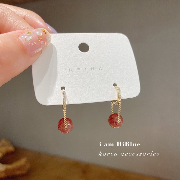 Korean Dongdaemun Early Spring Earrings Sweet Cute Pink Strawberry Crystal Micro Inlaid Zircon Ear Clip Pink Crystal Earrings