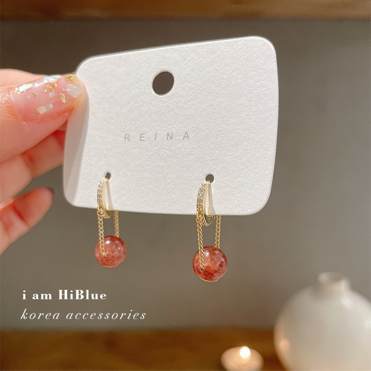 Korean Dongdaemun Early Spring Earrings Sweet Cute Pink Strawberry Crystal Micro Inlaid Zircon Ear Clip Pink Crystal Earrings