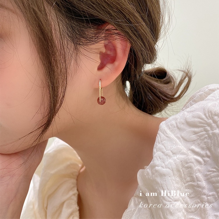 Korean Dongdaemun Early Spring Earrings Sweet Cute Pink Strawberry Crystal Micro Inlaid Zircon Ear Clip Pink Crystal Earrings