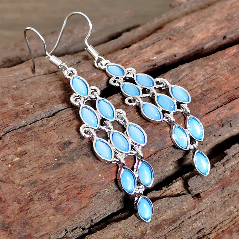 Rongyu 2019 New Korean Style Creative Pink Crystal Long Earrings Women&#039;s European and American Fashion Crystal Blue High-End Ear Rings