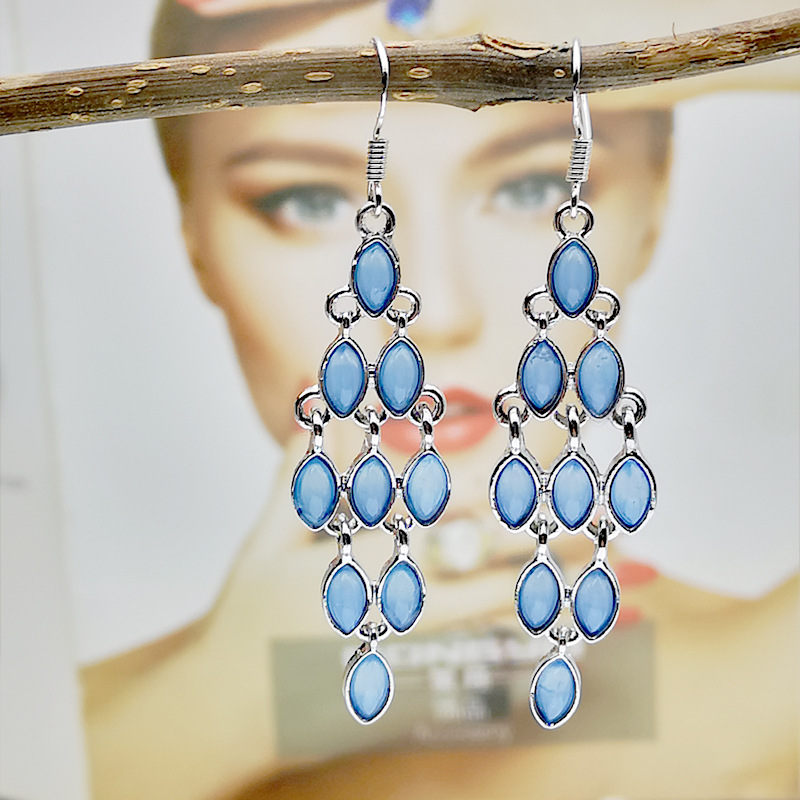 Rongyu 2019 New Korean Style Creative Pink Crystal Long Earrings Women's European and American Fashion Crystal Blue High-End Ear Rings
