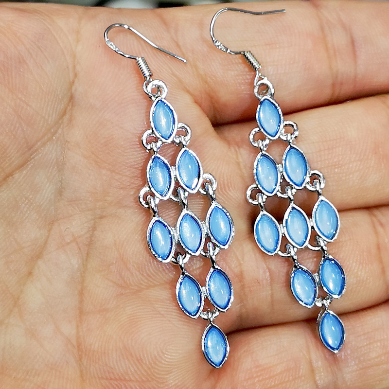 Rongyu 2019 New Korean Style Creative Pink Crystal Long Earrings Women's European and American Fashion Crystal Blue High-End Ear Rings