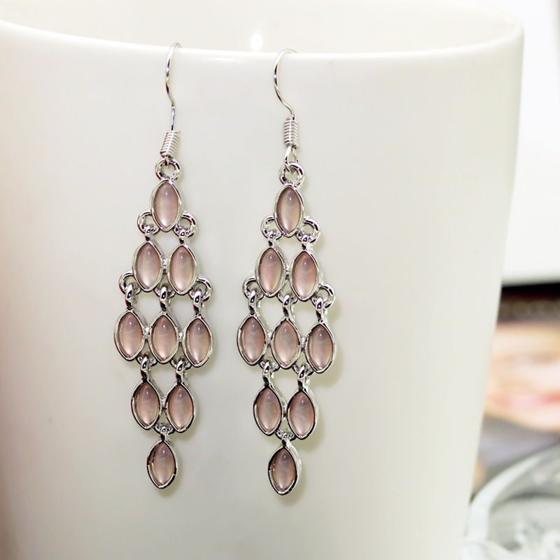 Rongyu 2019 New Korean Style Creative Pink Crystal Long Earrings Women's European and American Fashion Crystal Blue High-End Ear Rings