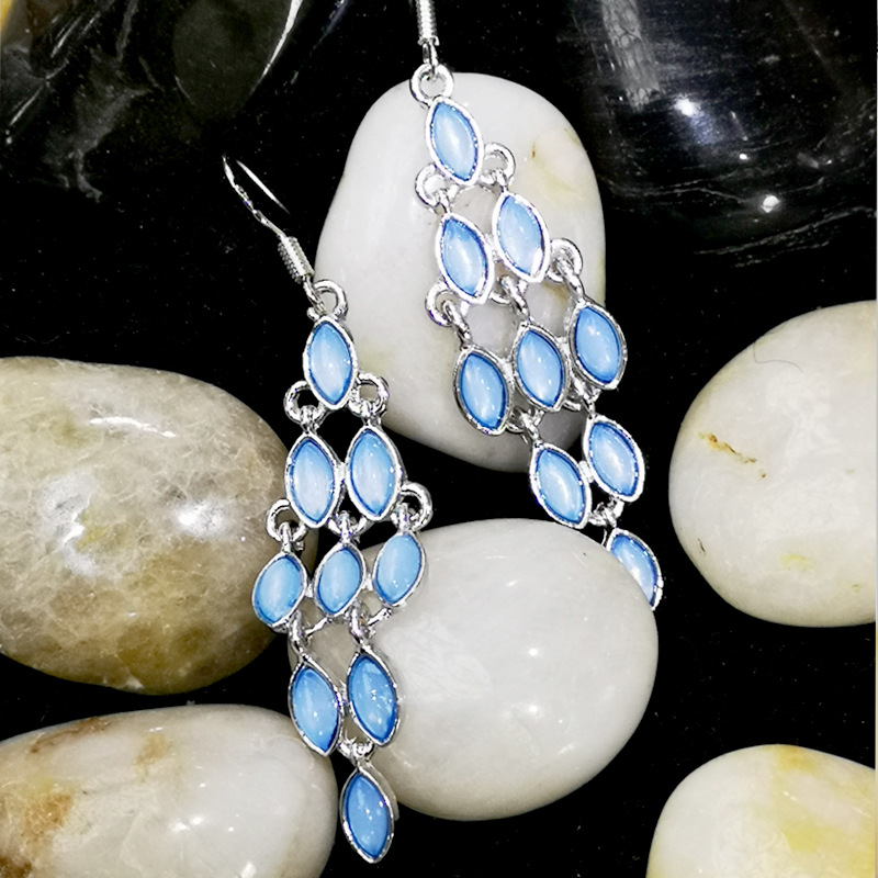 Rongyu 2019 New Korean Style Creative Pink Crystal Long Earrings Women's European and American Fashion Crystal Blue High-End Ear Rings