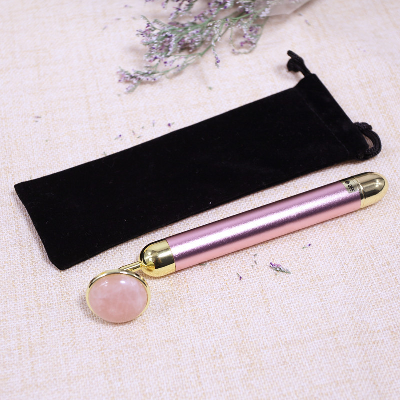 Gold Stick Natural Pink Crystal Jade Lifting Shrink Pores Facial Electric Beauty Bar Massager Beauty Instrument in Stock