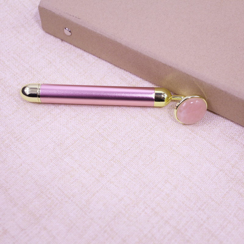 Gold Stick Natural Pink Crystal Jade Lifting Shrink Pores Facial Electric Beauty Bar Massager Beauty Instrument in Stock